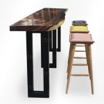 Set meja bar kayu suar kaki besi 3 bar stool